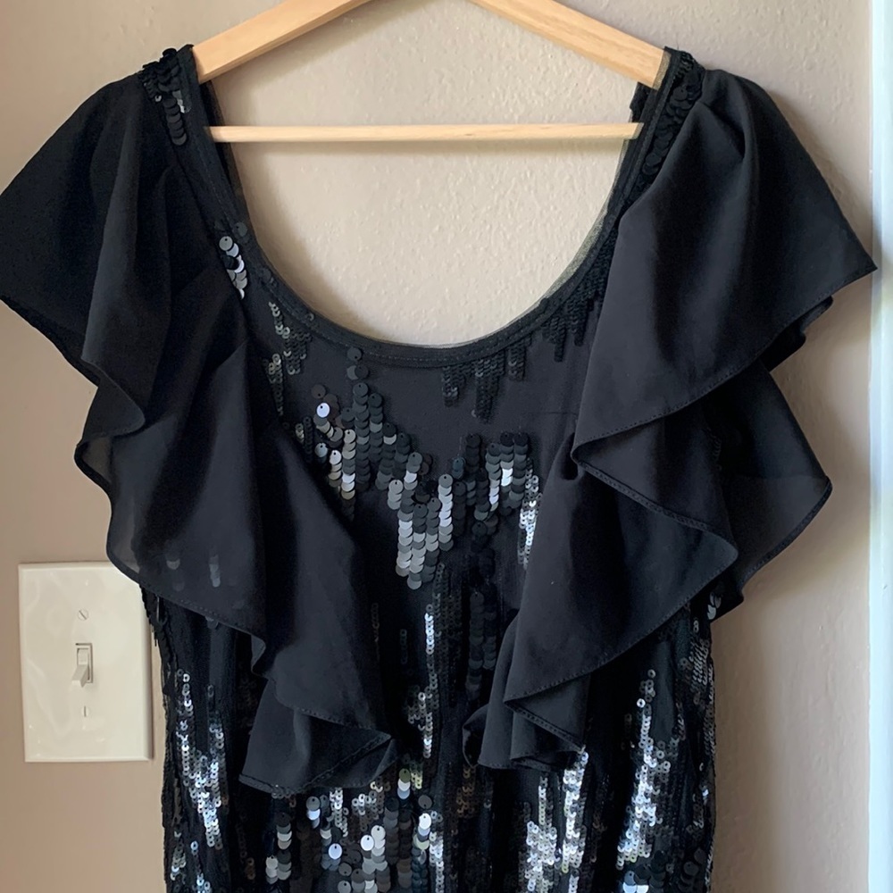 ARMARIO Black Sequin Flutter Sleeve Mini Dress